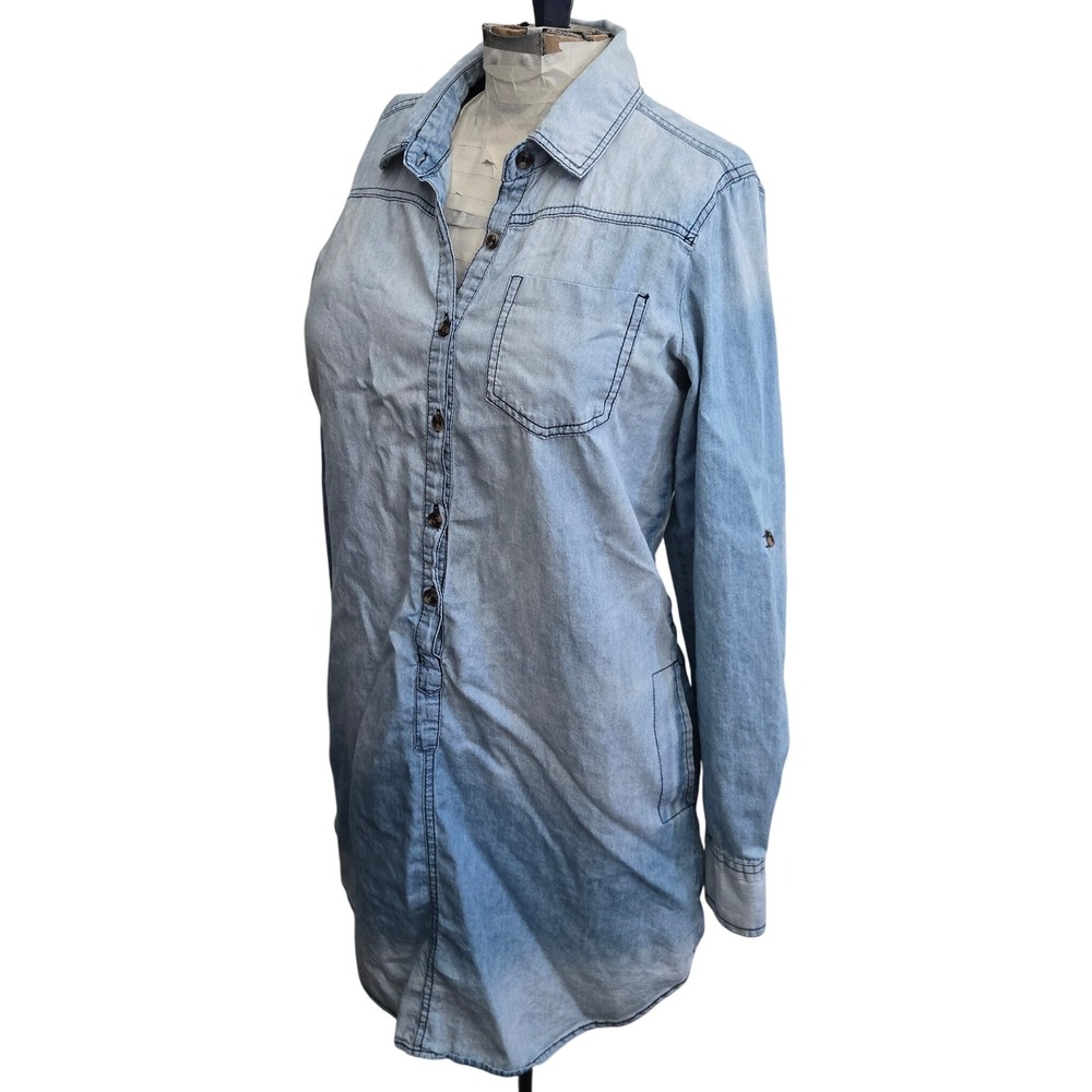 Noble U Los Angeles Women's Blue Chambray Style Shirt Dress Long Sleeve Casual